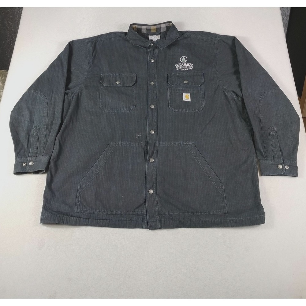 Carhartt Jacket Mens 3XL Black Canvas Shirt Jac Flannel Lined Workwear Ripstop - Picture 1 of 16